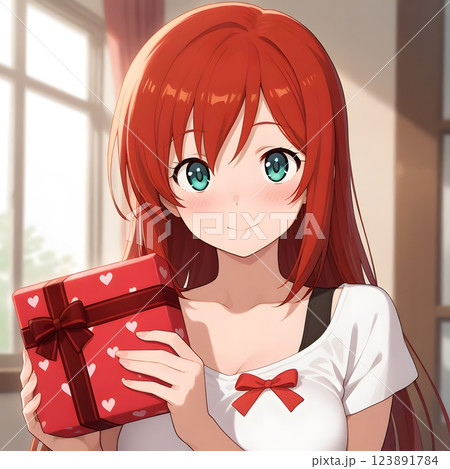 プレゼントを持っている可愛い女の子のイラスト　恋愛　バレンタイン　クリスマス　告白 123891784