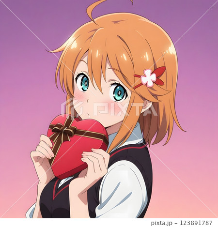 プレゼントを持っている可愛い女の子のイラスト　恋愛　バレンタイン　クリスマス　告白 123891787