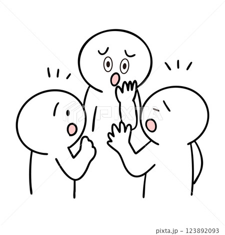 三人でもめ事を話し合っている棒人間 三人でもめ事を話し合っている棒人間 123892093