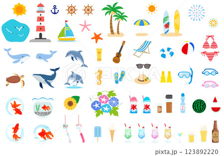 夏素材のイラストセット 123892220