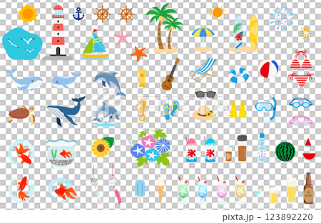 Summer material illustration set Summer material illustration set 123892220