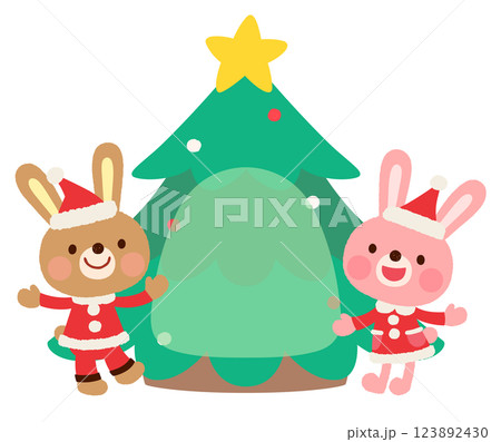 かわいいウサギのサンタクロース　クリスマス　メッセージカード 123892430