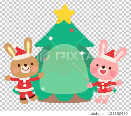 かわいいウサギのサンタクロース　クリスマス　メッセージカード 123892430