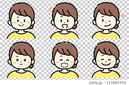 笑顔の女性のイラストセット 黄色の服を着た人物 笑顔の女性のイラストセット 黄色の服を着た人物 123892454