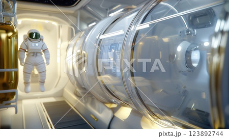 Universal Design Space Suit Docking Bay Modular Self Adjusting Suits for All Body Types with Holographic UI Panels 123892744