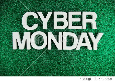 Cyber Monday alphabet letters on green glitter background 123892806