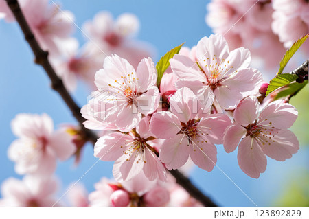 青空に映える満開の桜と春の訪れ5　AI生成画像 123892829