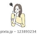 頬杖ついて、不機嫌な女性 123893234