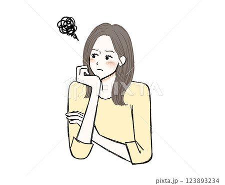 頬杖ついて、不機嫌な女性 123893234