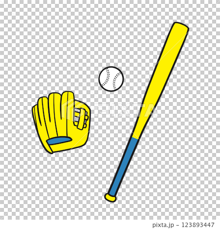 Simple illustration of a baseball bat, ball and glove 123893447