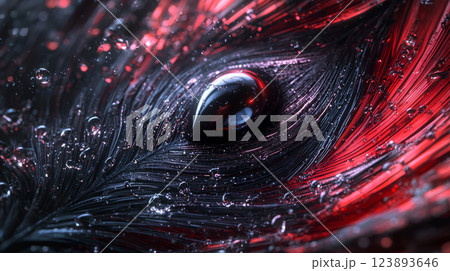 Feathery textures form a soft swirl with a lustrous black pearl at the center. 123893646