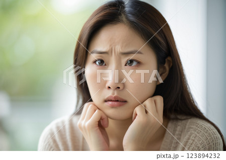 悩みを抱える女性の表情と不安を感じる心境5　AI生成画像 123894232