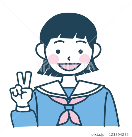 : ピースをするセーラー服の学生のベクターイラスト 123894283