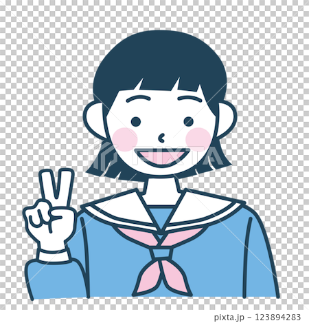 : ピースをするセーラー服の学生のベクターイラスト 123894283