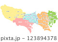 地図_東京都本土境界線色分け文字あり 123894378