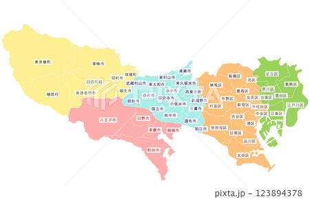 地図_東京都本土境界線色分け文字あり 123894378