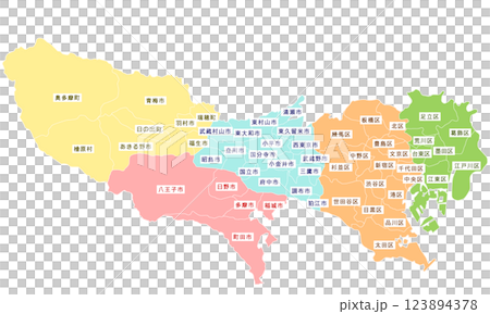 地図_東京都本土境界線色分け文字あり 123894378