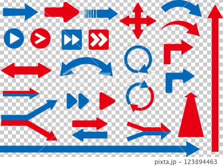 Set of red and blue arrow icons of various shapes 123894463