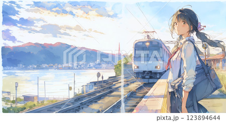 旅をする女性、イラスト、水彩画、バナー素材、挿絵 旅をする女性、イラスト、水彩画、バナー素材、挿絵 123894644