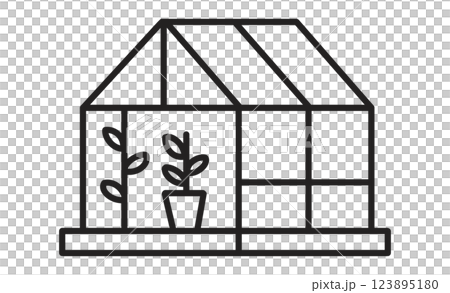 ビニールハウスの線画アイコン シンプルな温室イラスト 123895180