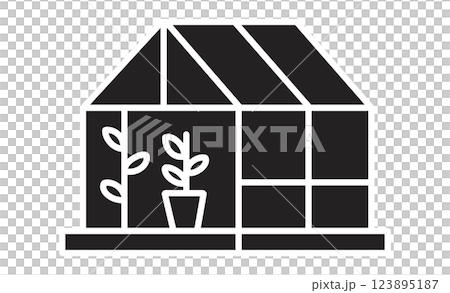 ビニールハウスの線画アイコン シンプルな温室イラスト 123895187