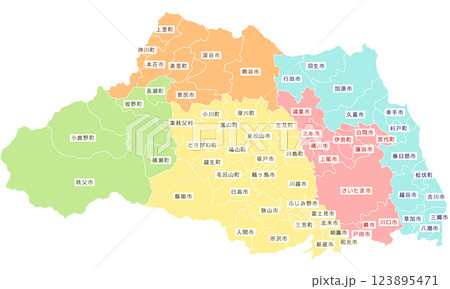 地図_埼玉県境界線色分け文字あり 123895471