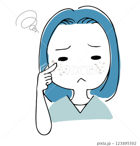 シミがあって肌にコンプレックスがあるアジア人女性の手書きイラスト 123895502