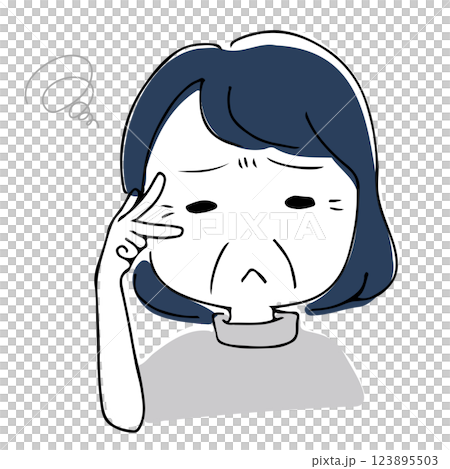 A hand-drawn illustration of an Asian woman with wrinkles and skin concerns 123895503