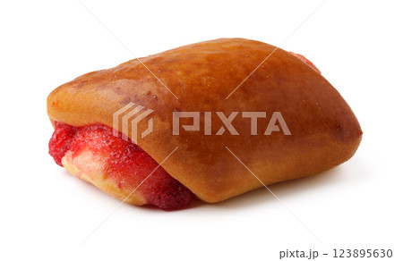 Delicious pastry filled with fruit preserves on white background, perfect for dessert or snack time 123895630