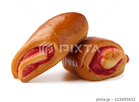 Sweet pastry with creamy filling and fruit preserves, perfect for a delightful snack any time of day Sweet pastry with creamy filling and fruit preserves, perfect for a delightful snack any time of day 123895632