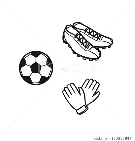 サッカーボール・スパイク・グローブのイラスト（線画） 123895947