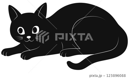 Cute black cartoon cat illustration, charming and fun, ideal for animal art lovers 123896088