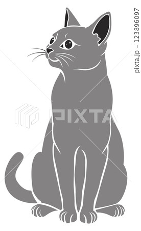 An Elegant and Beautiful Gray Cat Displaying a Thoughtful Pose While Sitting Gracefully An Elegant and Beautiful Gray Cat Displaying a Thoughtful Pose While Sitting Gracefully 123896097