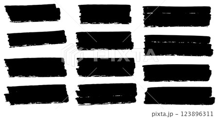Set of ink brush strokes, brushes, lines, black paint, grungy. hand drawn graphic element isolated on white background. vector illustration. 123896311