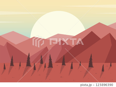 Contemporary aesthetic mountains landscape art. Terracotta colors peruvian hills. Color mountains 123896390