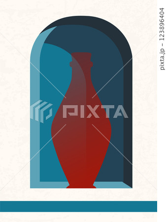 Minimalist aesthetic illustration with red ceramic vase. Aesthetic illustration of Santorini city. Textured art Minimalist aesthetic illustration with red ceramic vase. Aesthetic illustration of Santorini city. Textured art 123896404