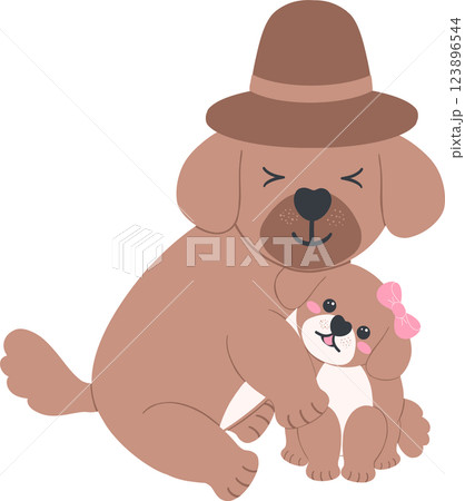 Father's Day Dog Dad and Baby Illustration in Cute Cartoon Flat Design Father's Day Dog Dad and Baby Illustration in Cute Cartoon Flat Design 123896544