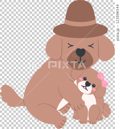 Father's Day Dog Dad and Baby Illustration in Cute Cartoon Flat Design Father's Day Dog Dad and Baby Illustration in Cute Cartoon Flat Design 123896544