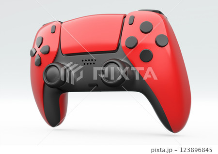 Realistic red video game joystick or gamepad on white background. 3D rendering of streaming gear for cloud gaming and gamer workspace concept Realistic red video game joystick or gamepad on white background. 3D rendering of streaming gear for cloud gaming and gamer workspace concept 123896845