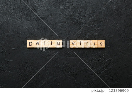 delta virus word written on wood block. delta virus text on table, concept delta virus word written on wood block. delta virus text on table, concept 123896909