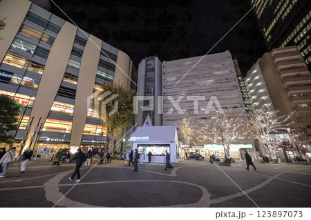 Modern Illuminated City Square With Architectural Buildings, Tokyo Dec 9 2024 Modern Illuminated City Square With Architectural Buildings, Tokyo Dec 9 2024 123897073