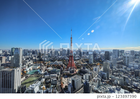 Tokyo Tower and Cityscape Under a Clear Blue Sky Dec 9 2024 Tokyo Tower and Cityscape Under a Clear Blue Sky Dec 9 2024 123897390