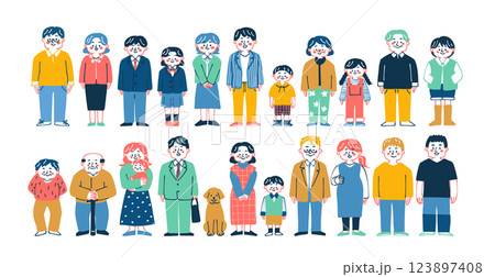 手書きのさまざまな人々の全身のイラスト 123897408