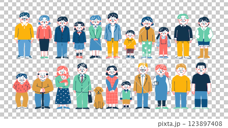 手書きのさまざまな人々の全身のイラスト 123897408