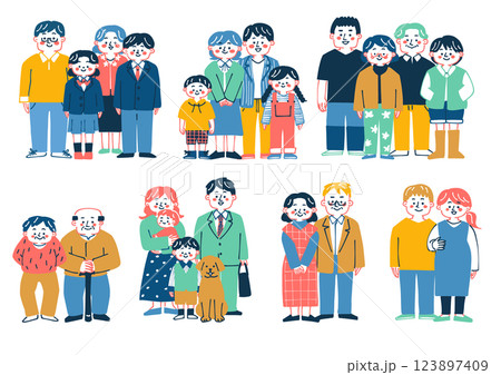 手書きのいろんな形の家族のイラスト 123897409