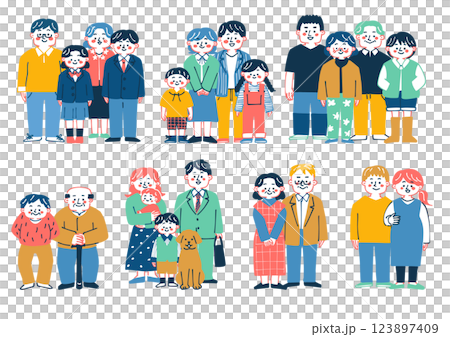 手書きのいろんな形の家族のイラスト 123897409