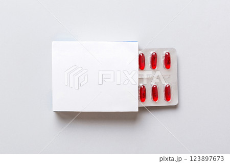 Blank White Product Package Box Mock-up. Open blank medicine drug box with Vatamin a blister top view Blank White Product Package Box Mock-up. Open blank medicine drug box with Vatamin a blister top view 123897673
