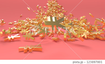 転げ落ちる金色の円￥マーク　レンダリングCG　背景 123897801