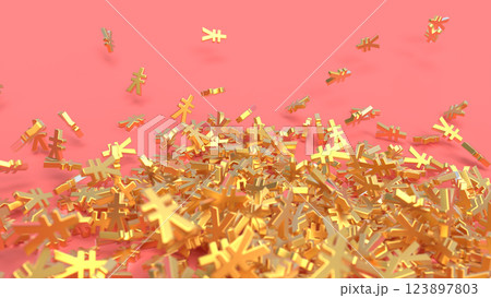 転げ落ちる金色の円￥マーク　レンダリングCG　背景 123897803