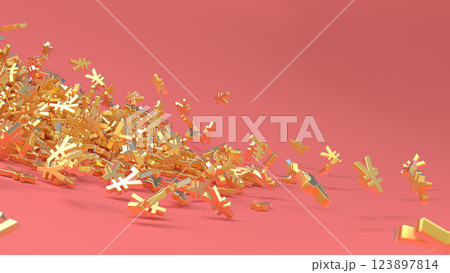 転げ落ちる金色の円￥マーク　レンダリングCG　背景 123897814